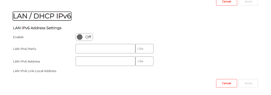 LAN / DHCP IPv6 settings on the Telstra Smart Modem Gen 4 with Enable switched off