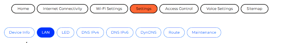 Telstra Smart Modem Gen 4 admin menu with Settings then LAN selected